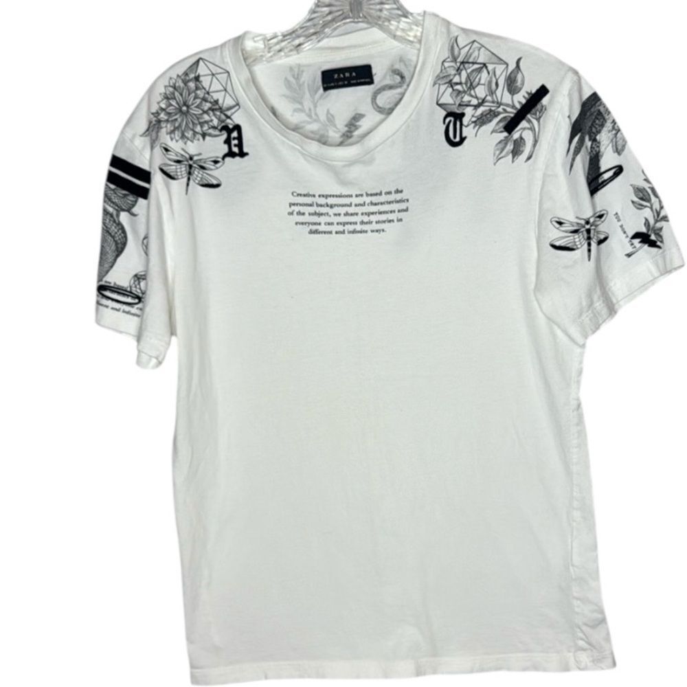 Zara White Graphic Men's T-Shirt. Size Small.